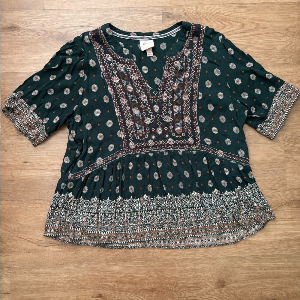 Knox Rose Green Patterned Blouse